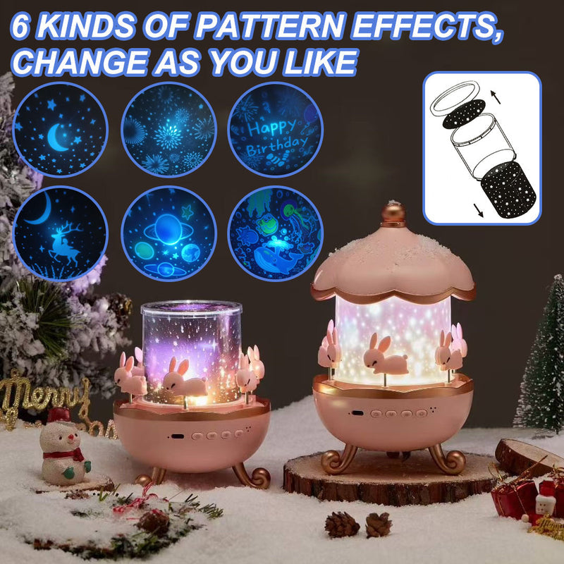 Carousel Starry Sky Projector Lamp USB Rechargeable Dreamy Atmosphere Lamp Bedroom Bedside Romantic Night Light Children's Gift