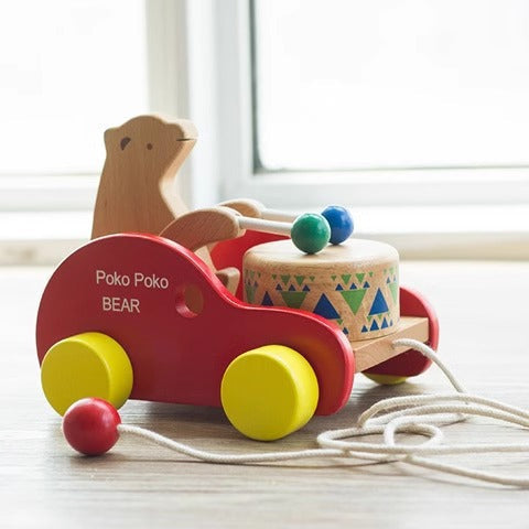 Children's Wooden Animal Trailer Puppy Tractor Shape Cognitive Pull Cord Baby Toddler Toy Stroller