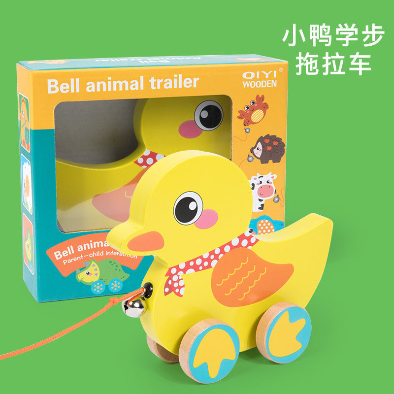 Children's Wooden Animal Trailer Puppy Tractor Shape Cognitive Pull Cord Baby Toddler Toy Stroller