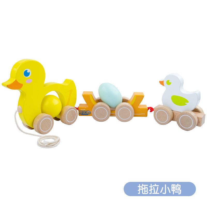 Children's Wooden Animal Trailer Puppy Tractor Shape Cognitive Pull Cord Baby Toddler Toy Stroller