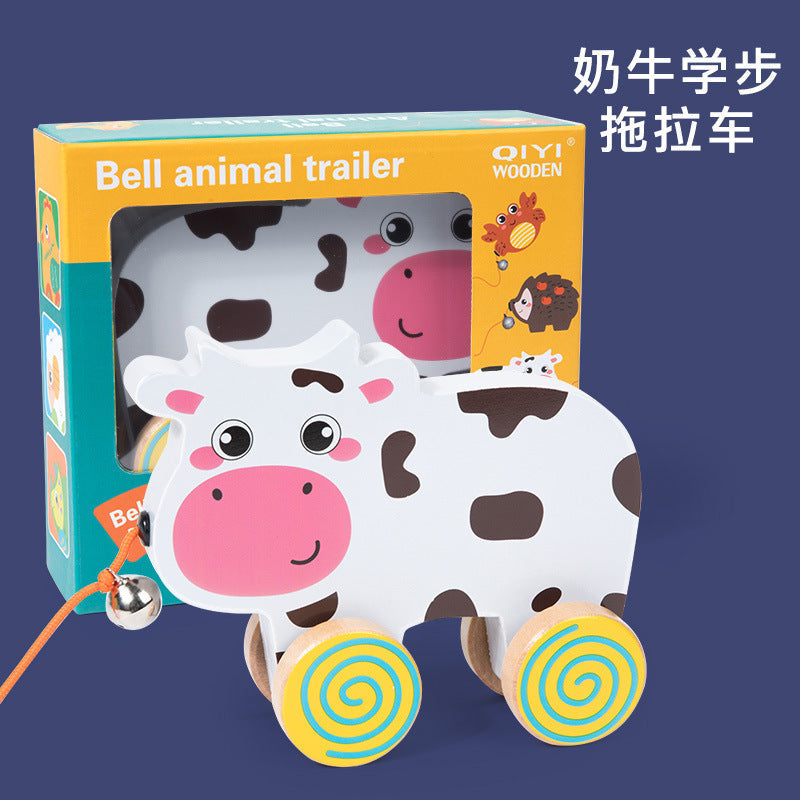 Children's Wooden Animal Trailer Puppy Tractor Shape Cognitive Pull Cord Baby Toddler Toy Stroller