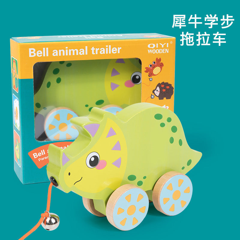 Children's Wooden Animal Trailer Puppy Tractor Shape Cognitive Pull Cord Baby Toddler Toy Stroller