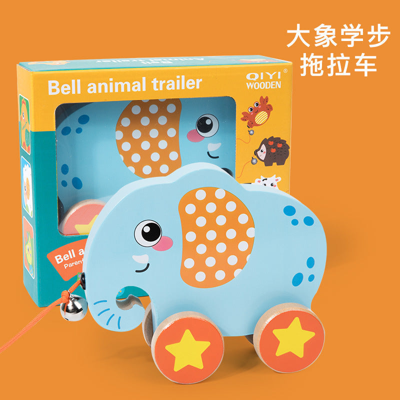 Children's Wooden Animal Trailer Puppy Tractor Shape Cognitive Pull Cord Baby Toddler Toy Stroller