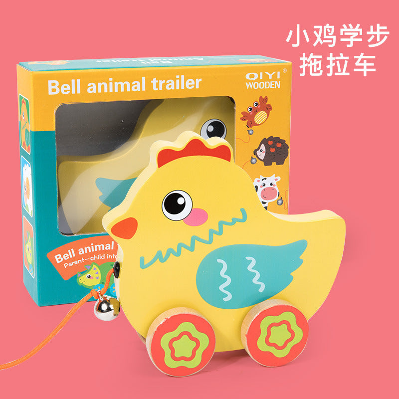 Children's Wooden Animal Trailer Puppy Tractor Shape Cognitive Pull Cord Baby Toddler Toy Stroller