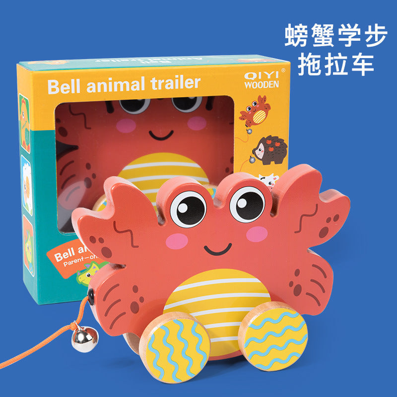 Children's Wooden Animal Trailer Puppy Tractor Shape Cognitive Pull Cord Baby Toddler Toy Stroller