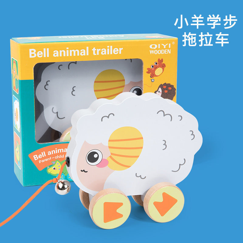 Children's Wooden Animal Trailer Puppy Tractor Shape Cognitive Pull Cord Baby Toddler Toy Stroller