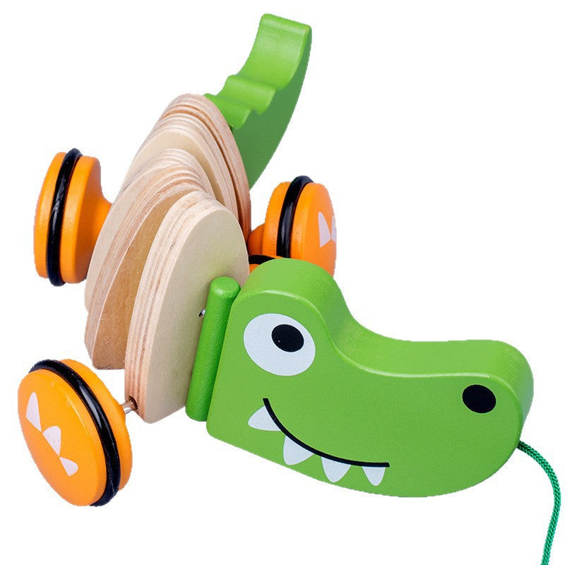 Children's Wooden Animal Trailer Puppy Tractor Shape Cognitive Pull Cord Baby Toddler Toy Stroller