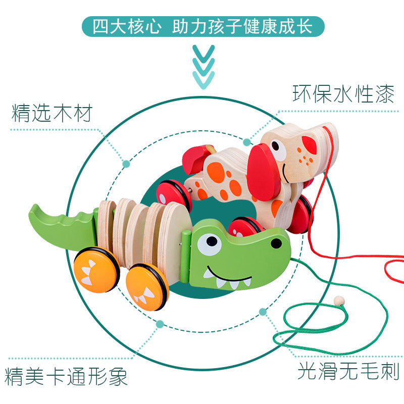 Children's Wooden Animal Trailer Puppy Tractor Shape Cognitive Pull Cord Baby Toddler Toy Stroller