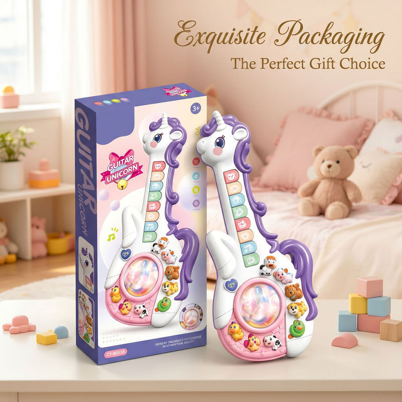 Cross-Border New Model Unicorn Cartoon Guitar, Playable Enlightenment Musical Instrument, Baby Early Education Music Guitar Toy