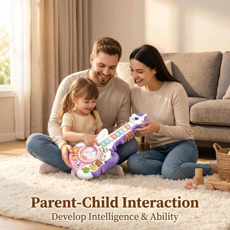 Cross-Border New Model Unicorn Cartoon Guitar, Playable Enlightenment Musical Instrument, Baby Early Education Music Guitar Toy