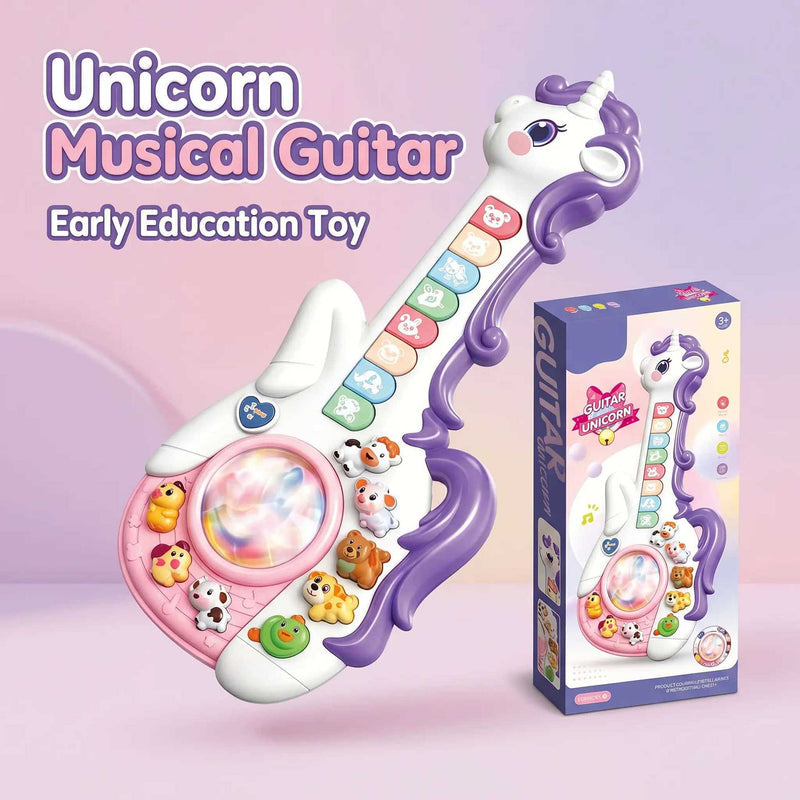 Cross-Border New Model Unicorn Cartoon Guitar, Playable Enlightenment Musical Instrument, Baby Early Education Music Guitar Toy