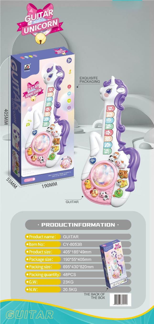 Cross-Border New Model Unicorn Cartoon Guitar, Playable Enlightenment Musical Instrument, Baby Early Education Music Guitar Toy