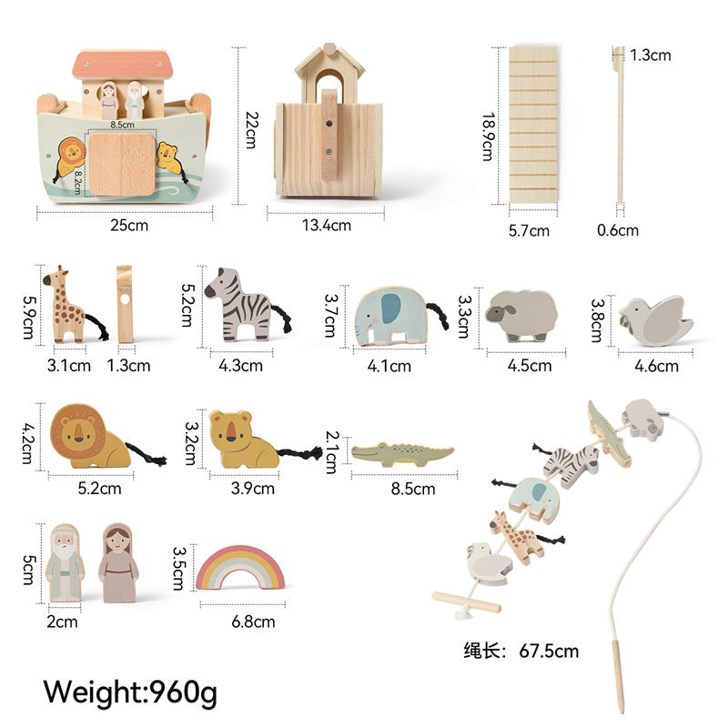 Amazon Children's Educational Wooden Multifunctional Noah's Ark Toy Set Baby Shape Matching Threading Toy