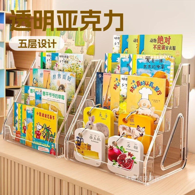 Transparent Acrylic Stepped Book and Magazine Storage Rack Multi-Layer Desktop Book Stand Bedside Table Children's Picture Book Storage