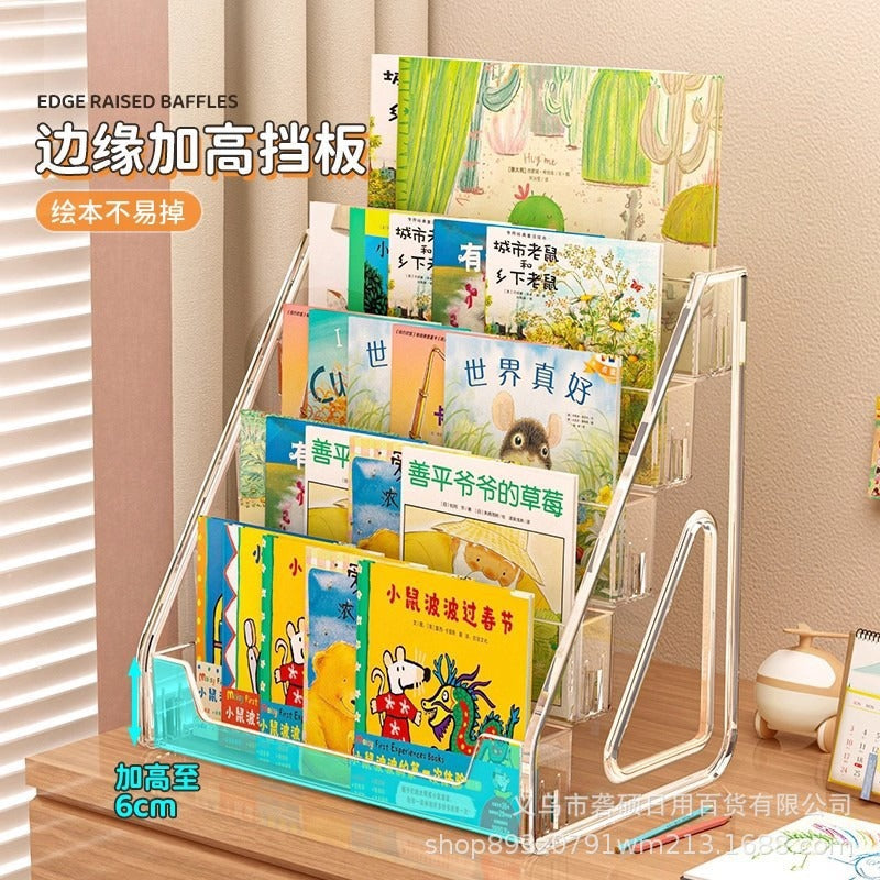 Transparent Acrylic Stepped Book and Magazine Storage Rack Multi-Layer Desktop Book Stand Bedside Table Children's Picture Book Storage