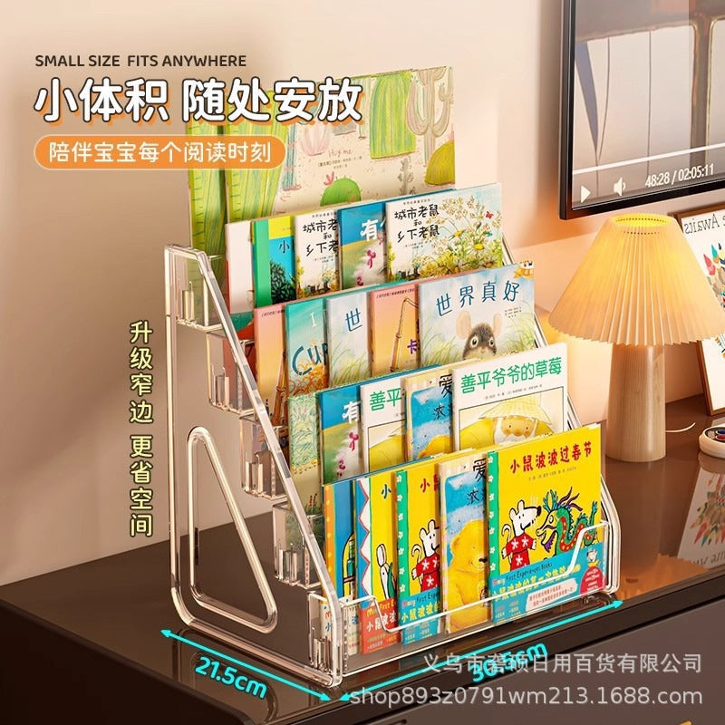 Transparent Acrylic Stepped Book and Magazine Storage Rack Multi-Layer Desktop Book Stand Bedside Table Children's Picture Book Storage
