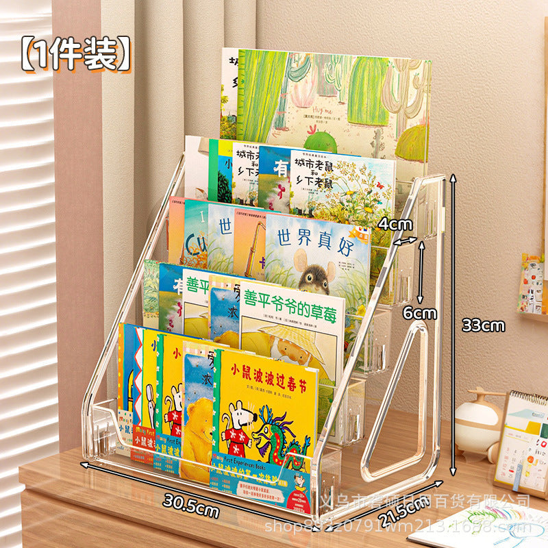 Transparent Acrylic Stepped Book and Magazine Storage Rack Multi-Layer Desktop Book Stand Bedside Table Children's Picture Book Storage