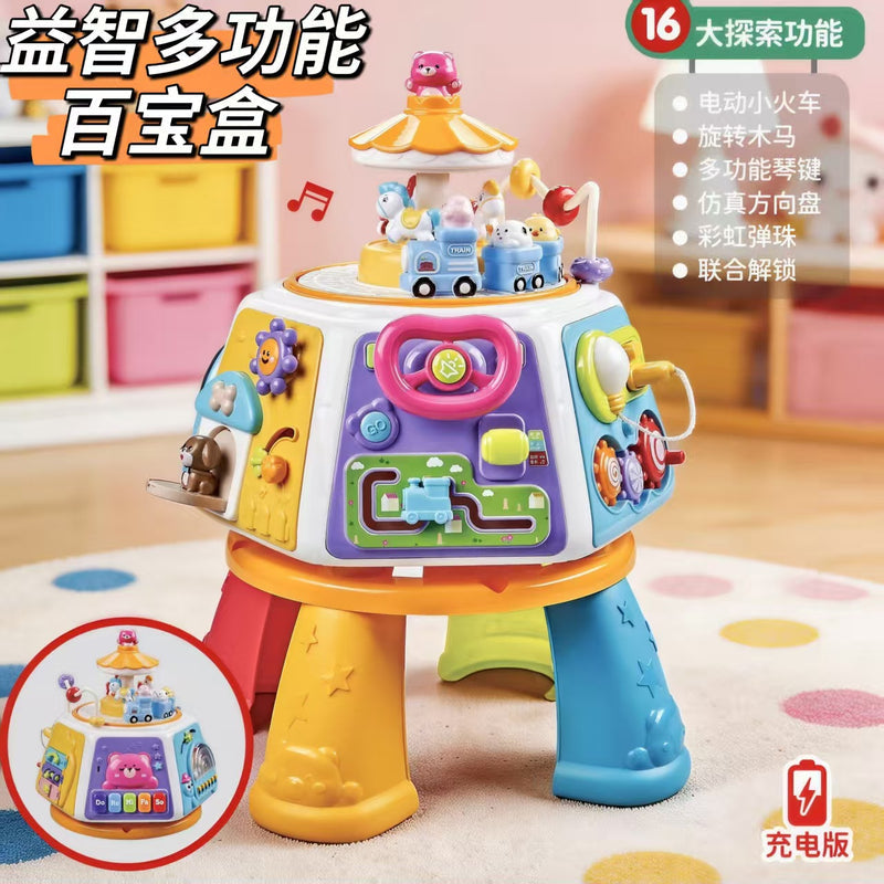 Kids’ Multifunction Early Learning Game Table, Educational Puzzle Toy, Baby Music Octahedron Treasure Chest, Birthday Gift Toy