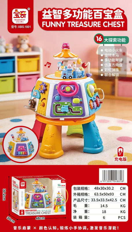 Kids’ Multifunction Early Learning Game Table, Educational Puzzle Toy, Baby Music Octahedron Treasure Chest, Birthday Gift Toy