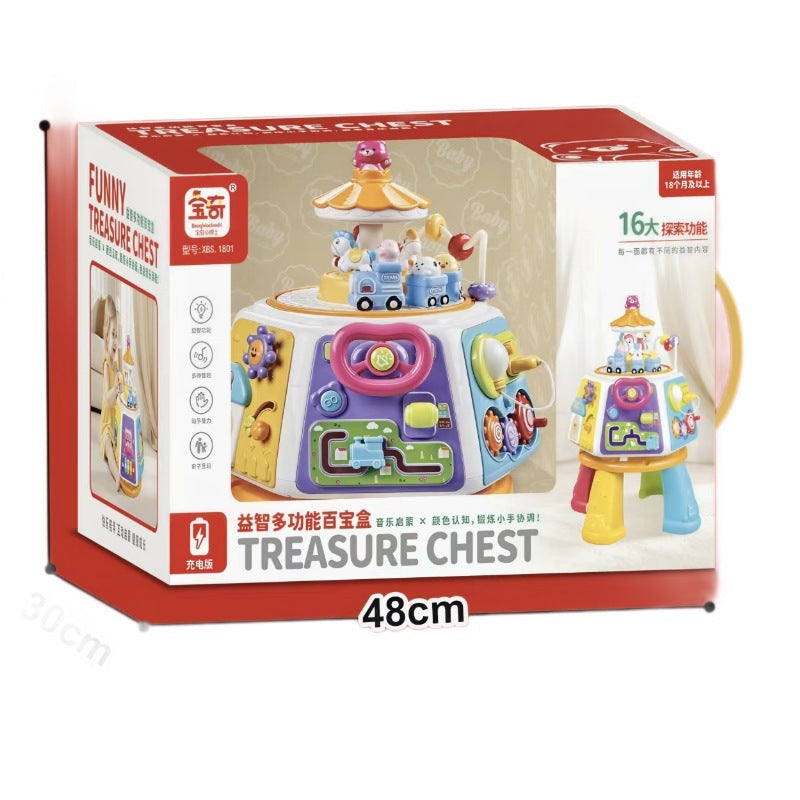 Kids’ Multifunction Early Learning Game Table, Educational Puzzle Toy, Baby Music Octahedron Treasure Chest, Birthday Gift Toy