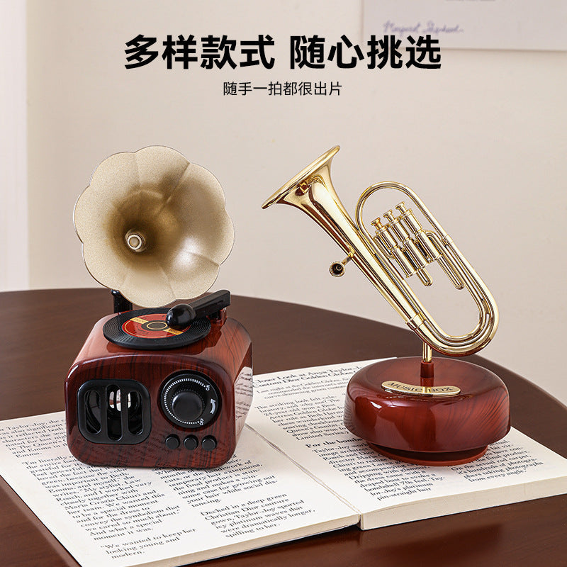 Retro Phonograph Desktop Decoration Advanced Sense Niche Music Box Music Box Living Room Bedroom Nostalgic Home Decoration
