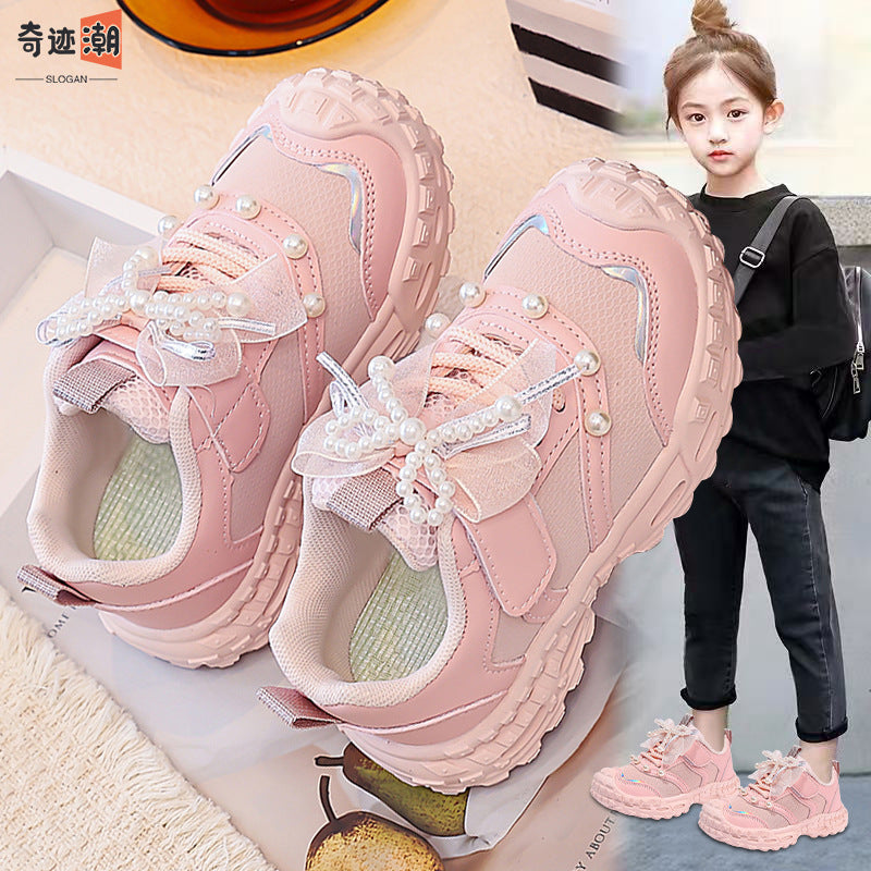 Girls Shoes 2026 Autumn New Style Trendy Best-Seller Kids Running Sneakers for Girls, Princess Chunky Dad Shoes, Dirt-Resistant