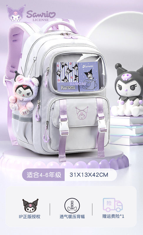 New Kuromi Backpack, for 1st Grade Students, Girls, Kids, Orthopedic/Back-Support, Lightweight, Pressure-Relief