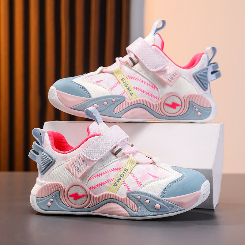 Girls Shoes 2026 Spring & Autumn Leather Water-Repellent Kids Sneakers Soft Sole for Boys and Girls Running Shoes (Mid-to-Big Kids)