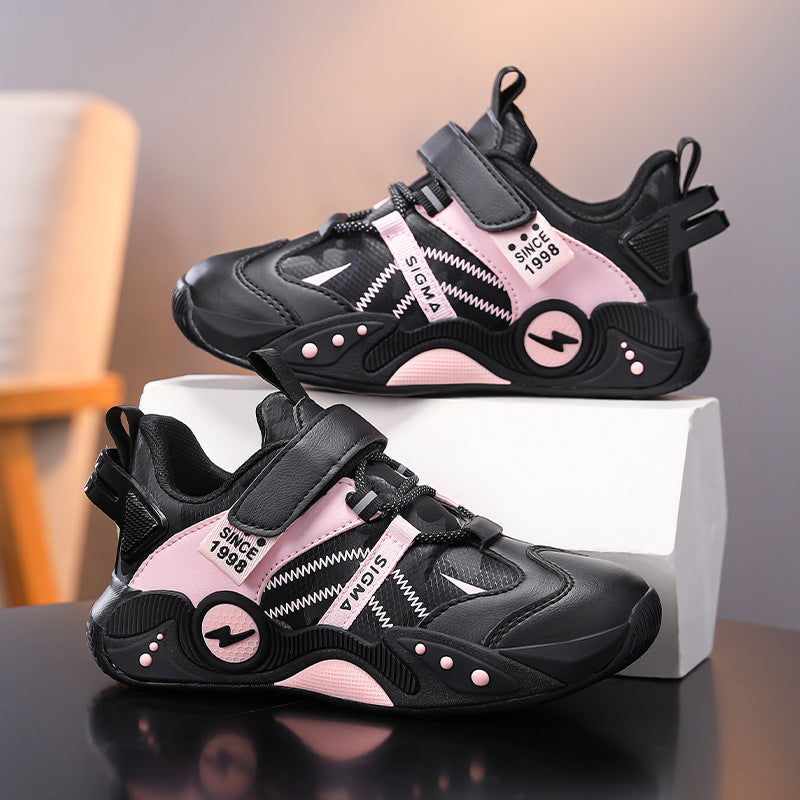 Girls Shoes 2026 Spring & Autumn Leather Water-Repellent Kids Sneakers Soft Sole for Boys and Girls Running Shoes (Mid-to-Big Kids)