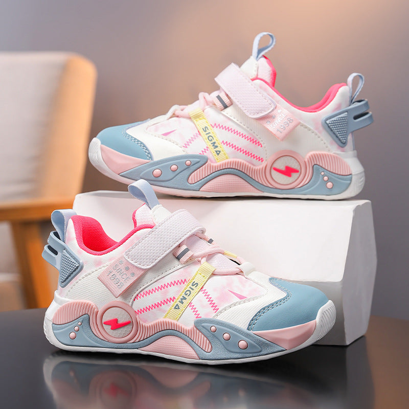 Girls Shoes 2026 Spring & Autumn Leather Water-Repellent Kids Sneakers Soft Sole for Boys and Girls Running Shoes (Mid-to-Big Kids)