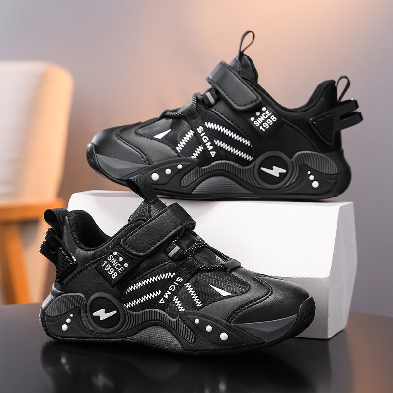 Girls Shoes 2026 Spring & Autumn Leather Water-Repellent Kids Sneakers Soft Sole for Boys and Girls Running Shoes (Mid-to-Big Kids)
