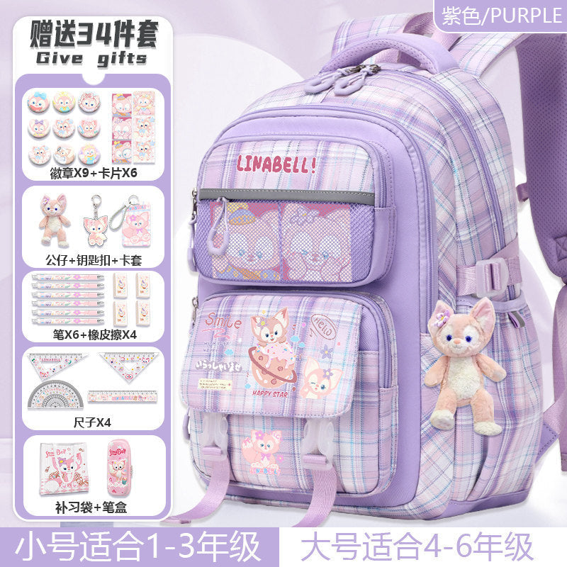 Pink Cartoon School Backpack for Girls, Primary School Orthopedic Support, Lightweight, Large Capacity, Cute Pet Design, Kids Back-to-School Rucksack