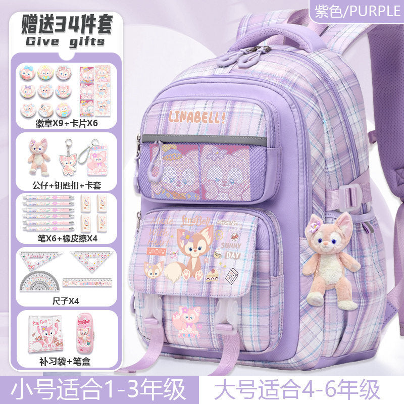 Pink Cartoon School Backpack for Girls, Primary School Orthopedic Support, Lightweight, Large Capacity, Cute Pet Design, Kids Back-to-School Rucksack