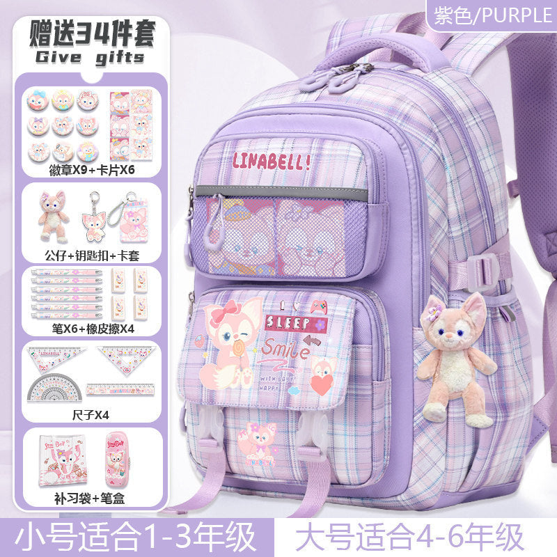 Pink Cartoon School Backpack for Girls, Primary School Orthopedic Support, Lightweight, Large Capacity, Cute Pet Design, Kids Back-to-School Rucksack