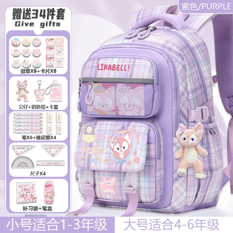 Pink Cartoon School Backpack for Girls, Primary School Orthopedic Support, Lightweight, Large Capacity, Cute Pet Design, Kids Back-to-School Rucksack