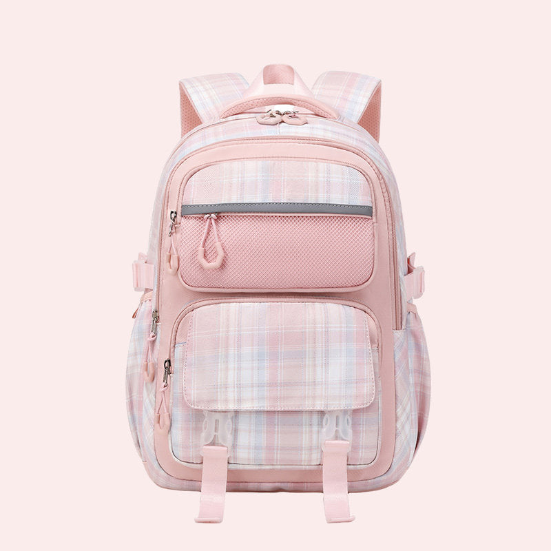 Pink Cartoon School Backpack for Girls, Primary School Orthopedic Support, Lightweight, Large Capacity, Cute Pet Design, Kids Back-to-School Rucksack