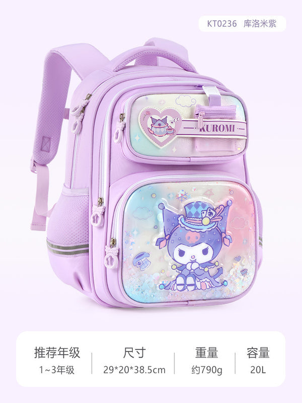 Kuromi Backpack for Girls, New 2025 Style for Elementary School (Grades 1–3), Orthopedic Support Lightweight Schoolbag for Kids, Double Shoulder Bag