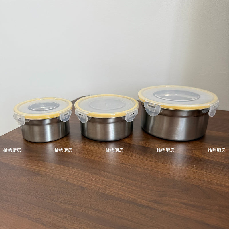 304 Stainless Steel Round Food Container, Food-Grade Airtight Storage Box for Refrigerator, Fruit and Lunch Box
