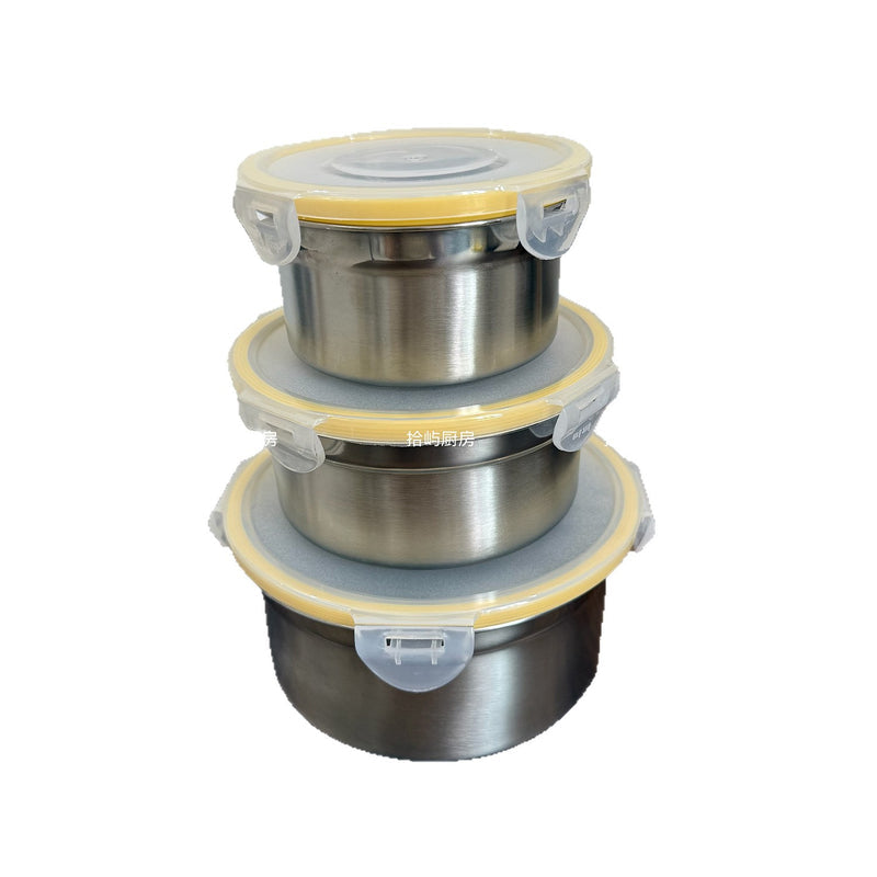 304 Stainless Steel Round Food Container, Food-Grade Airtight Storage Box for Refrigerator, Fruit and Lunch Box