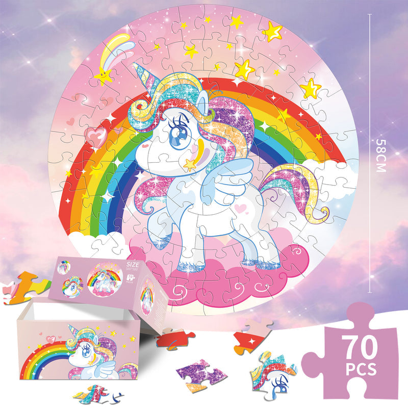 Round Cross-Border Blue Cardstock 70-Piece Puzzle Set—Space Night Glow Jigsaw Puzzle for Kids, Educational Fun Puzzle Toy