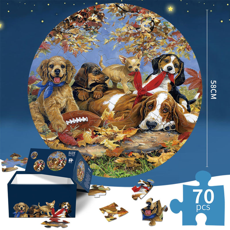 Round Cross-Border Blue Cardstock 70-Piece Puzzle Set—Space Night Glow Jigsaw Puzzle for Kids, Educational Fun Puzzle Toy
