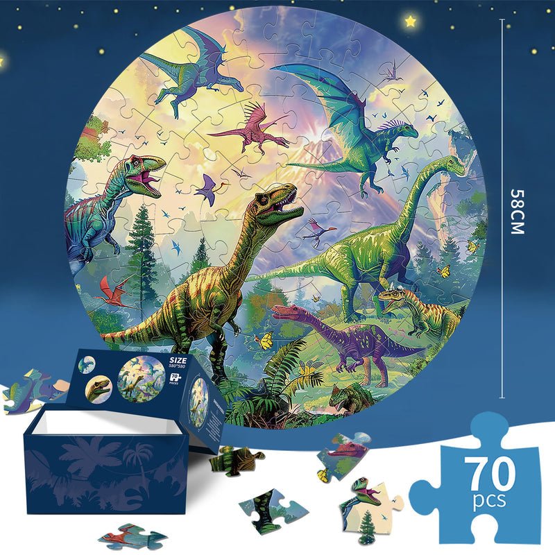 Round Cross-Border Blue Cardstock 70-Piece Puzzle Set—Space Night Glow Jigsaw Puzzle for Kids, Educational Fun Puzzle Toy