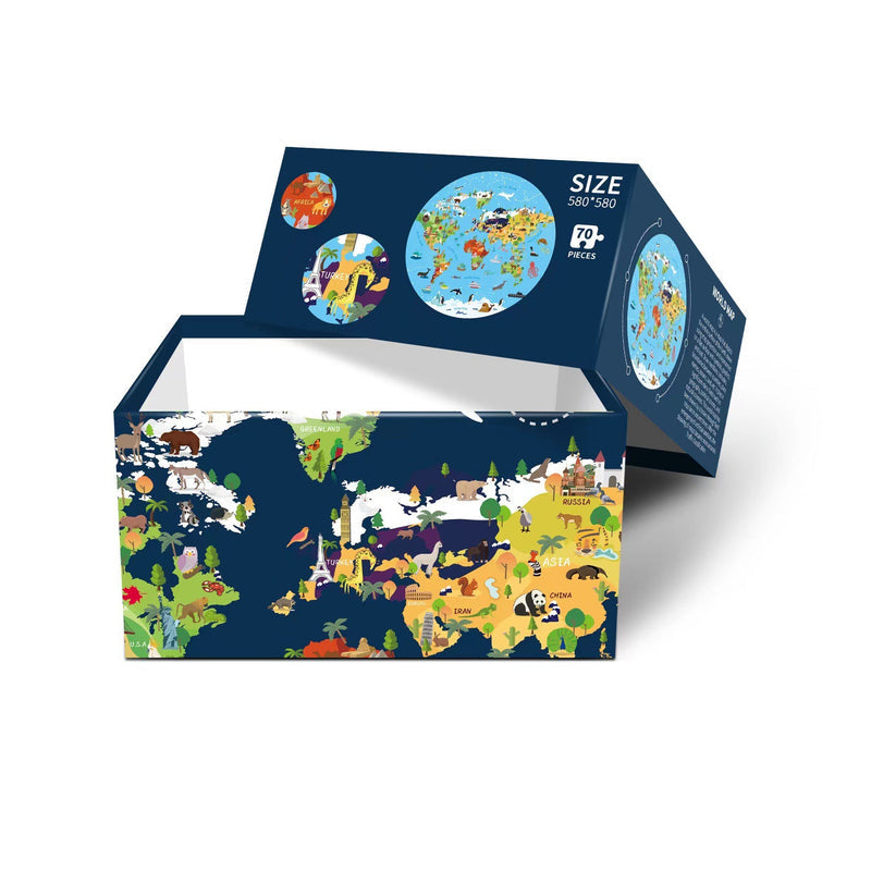 Round Cross-Border Blue Cardstock 70-Piece Puzzle Set—Space Night Glow Jigsaw Puzzle for Kids, Educational Fun Puzzle Toy