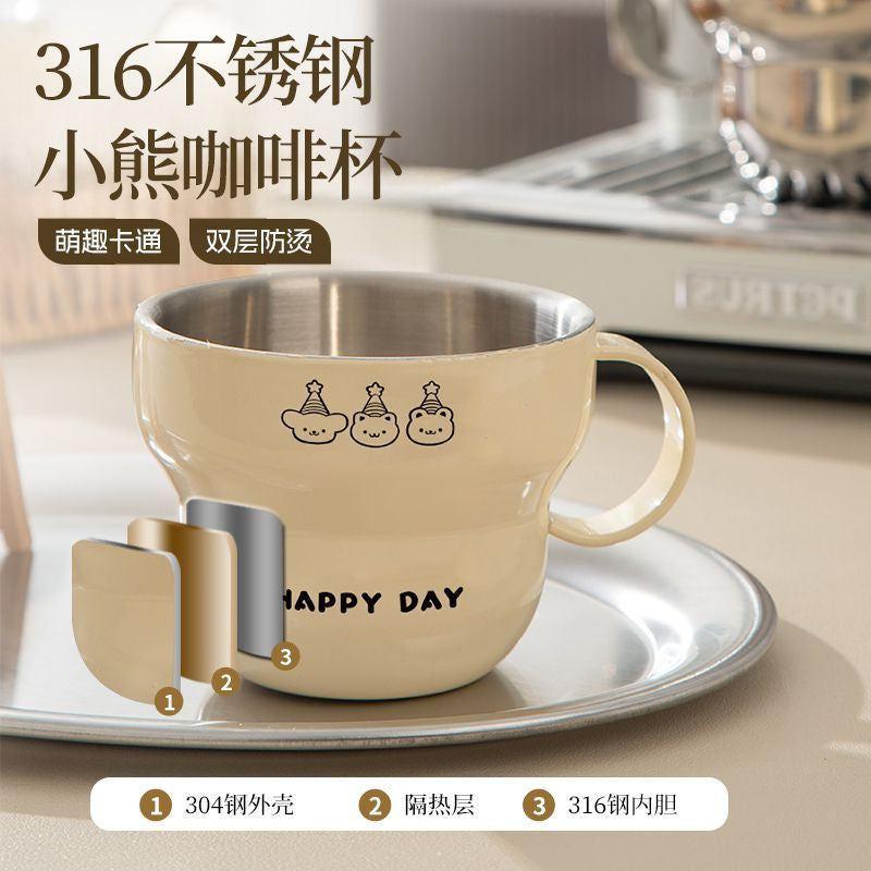 304 Stainless Steel Coffee Cup Food Grade Household Cartoon Drinking Cup for Students and Office Workers Student Water Cup