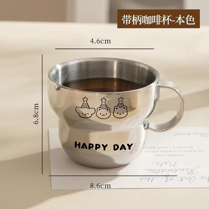 304 Stainless Steel Coffee Cup Food Grade Household Cartoon Drinking Cup for Students and Office Workers Student Water Cup