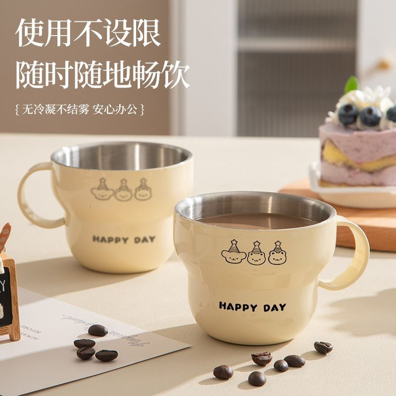 304 Stainless Steel Coffee Cup Food Grade Household Cartoon Drinking Cup for Students and Office Workers Student Water Cup