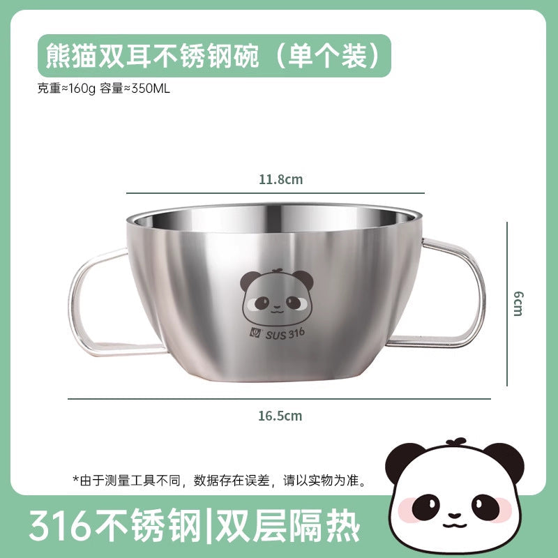 Children's 316 stainless steel bowl baby meal special complementary bowl cute ears with lid food grade anti-scald rice bowl