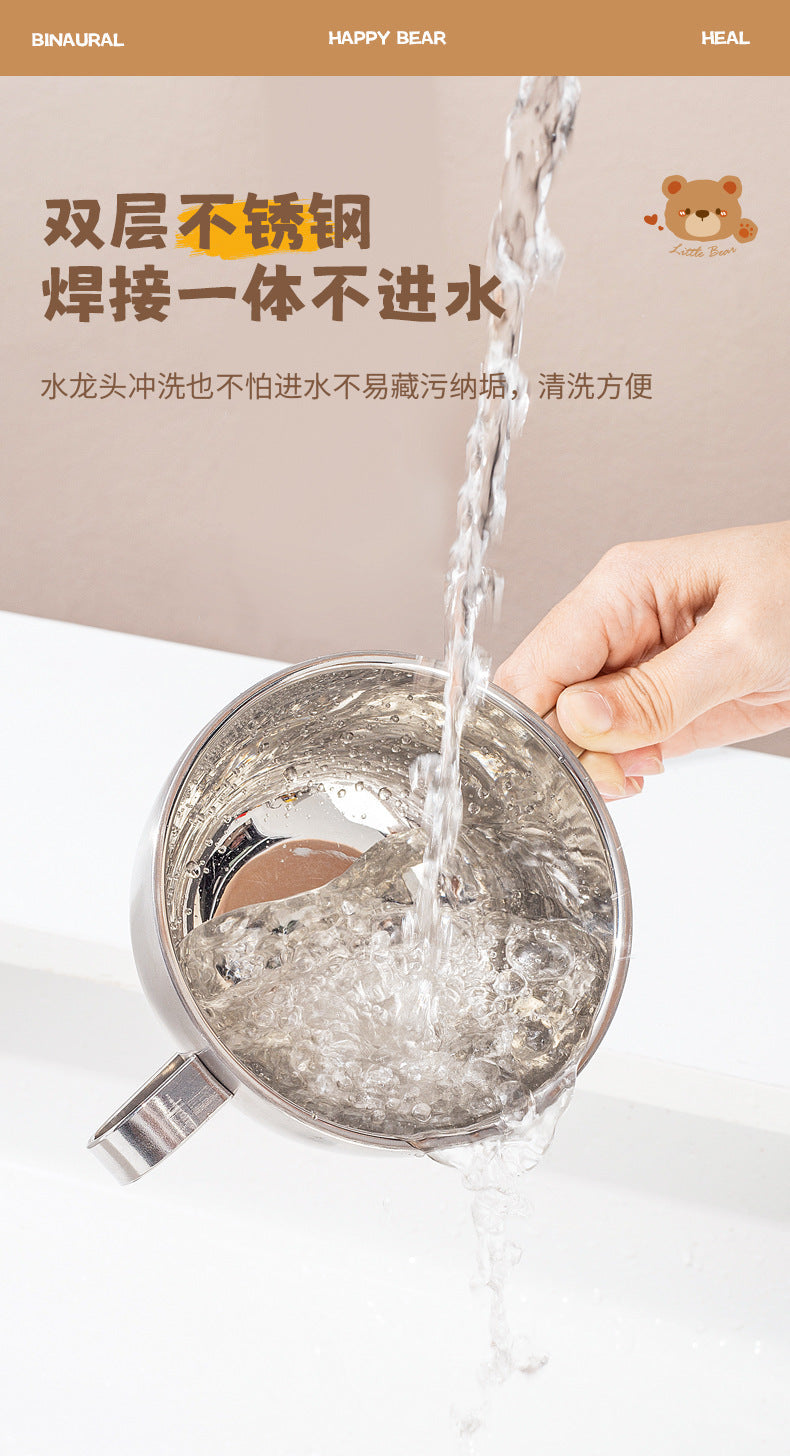 Children's 316 stainless steel bowl baby meal special complementary bowl cute ears with lid food grade anti-scald rice bowl