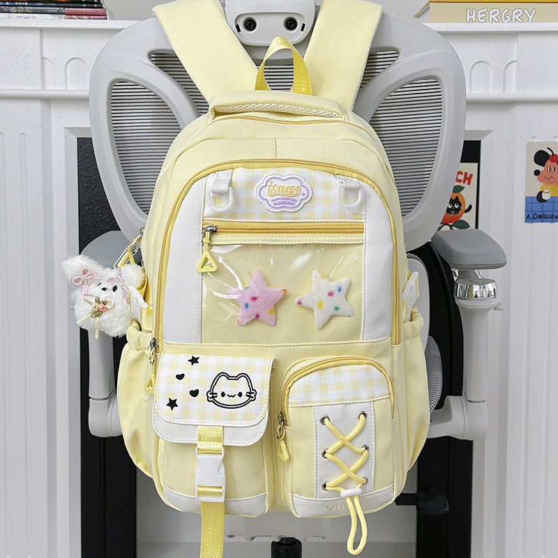 New Style School Bag for Girls, Japanese-Style, Cute Dopamine Color-Blocking, College Style, Multi-Compartment Backpack for Primary and Secondary School Students