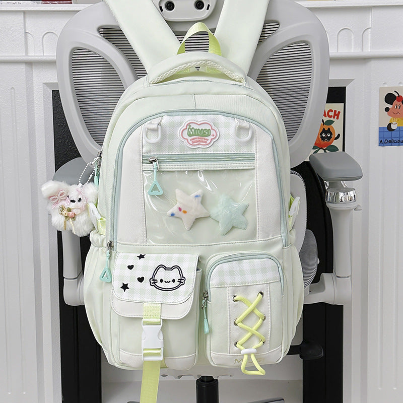 New Style School Bag for Girls, Japanese-Style, Cute Dopamine Color-Blocking, College Style, Multi-Compartment Backpack for Primary and Secondary School Students